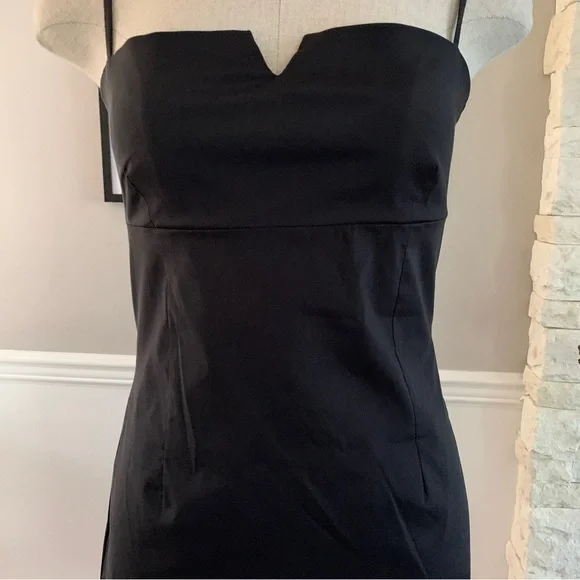 Vintage  90s Minimalist Black Dress Spaghetti Straps Midi Side Slit Size Small - Picture 4 of 11